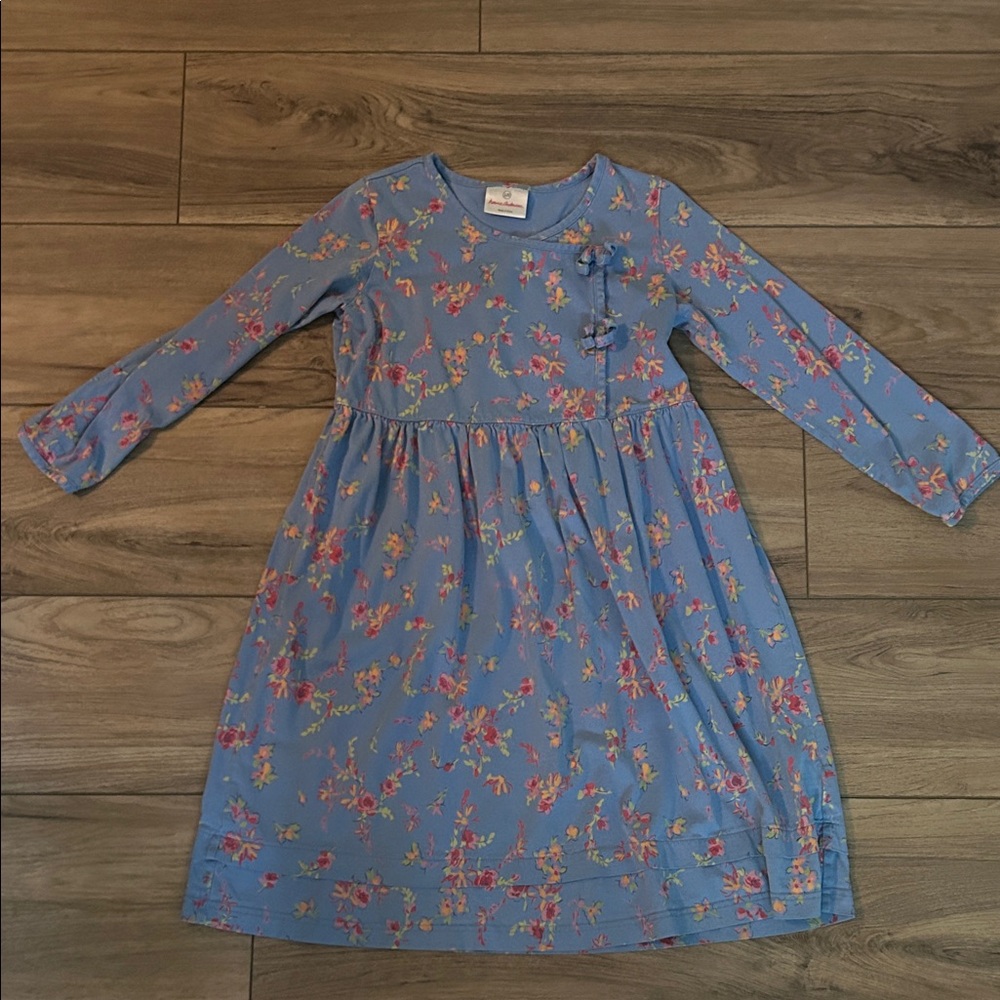 Hanna Andersson Blue Pleated Long Sleeve Sundress